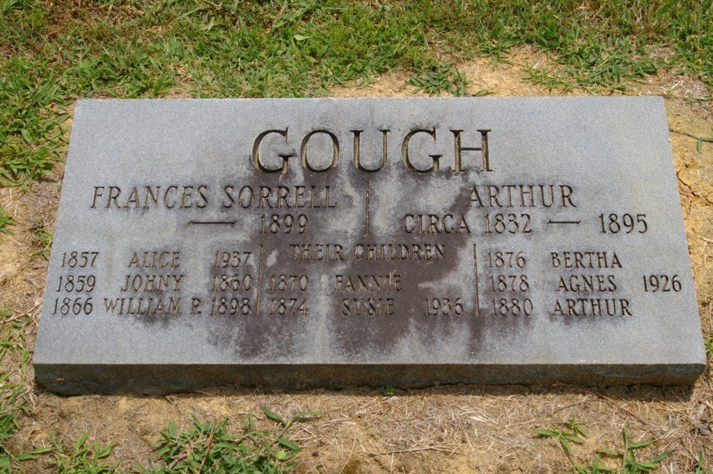 Arthur Gough's tombstone, identifying his wife and eight children.